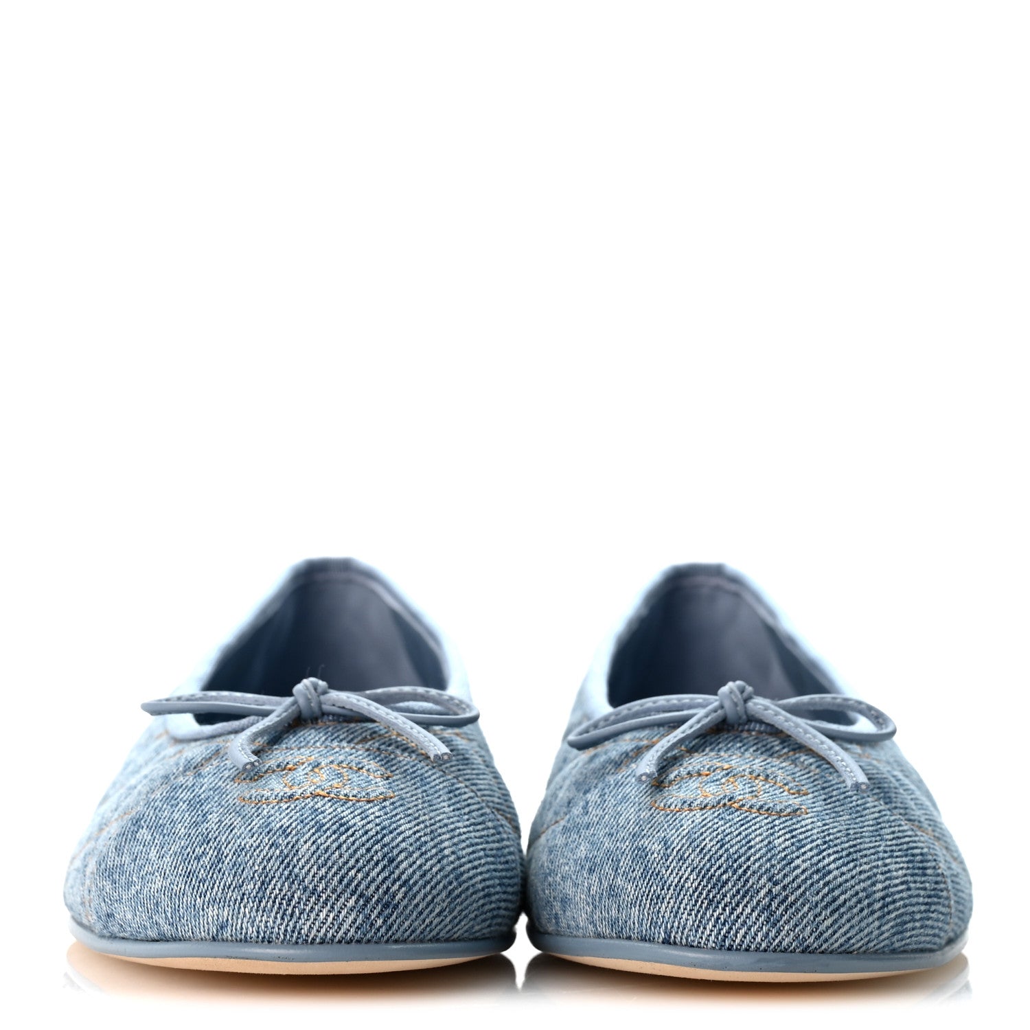 Chanel Denim Quilted CC Cap Toe Ballerina Flats 40 Light Blue 3 of 10
