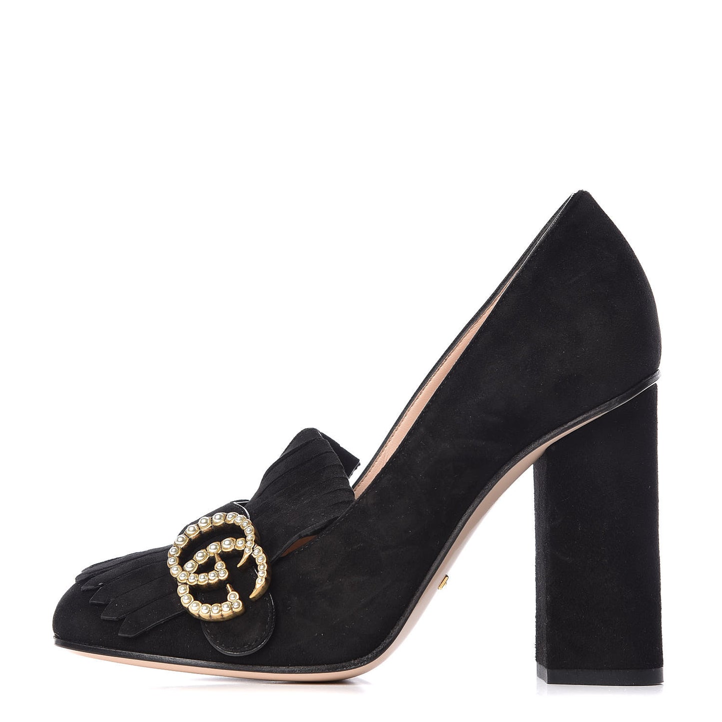 Kid Scamosciato Pearly GG Marmont Fringe 105mm Loafer Pumps 36.5 Black