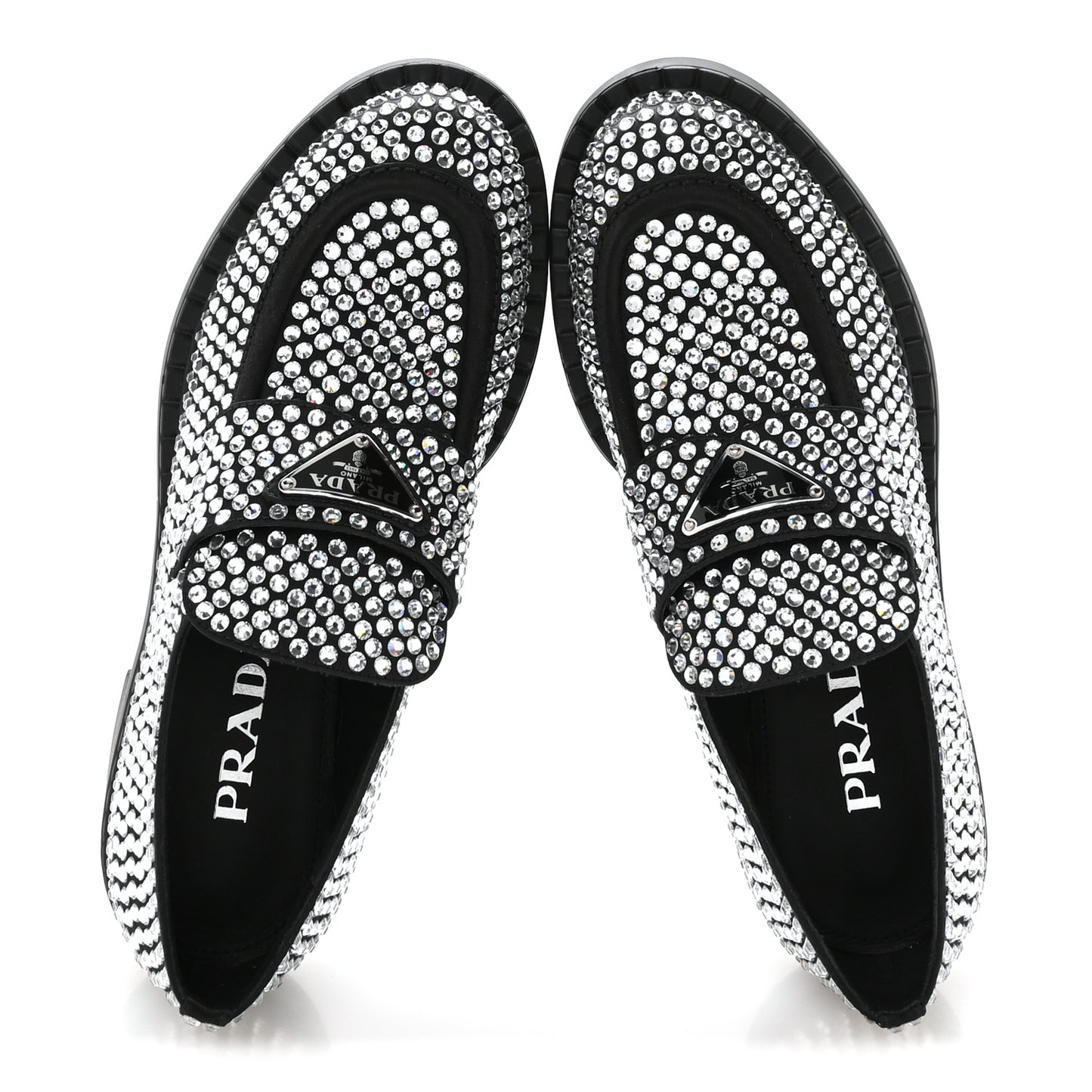 Satin Crystal Metal Triangle Logo 50mm Loafers 36.5 Cristal