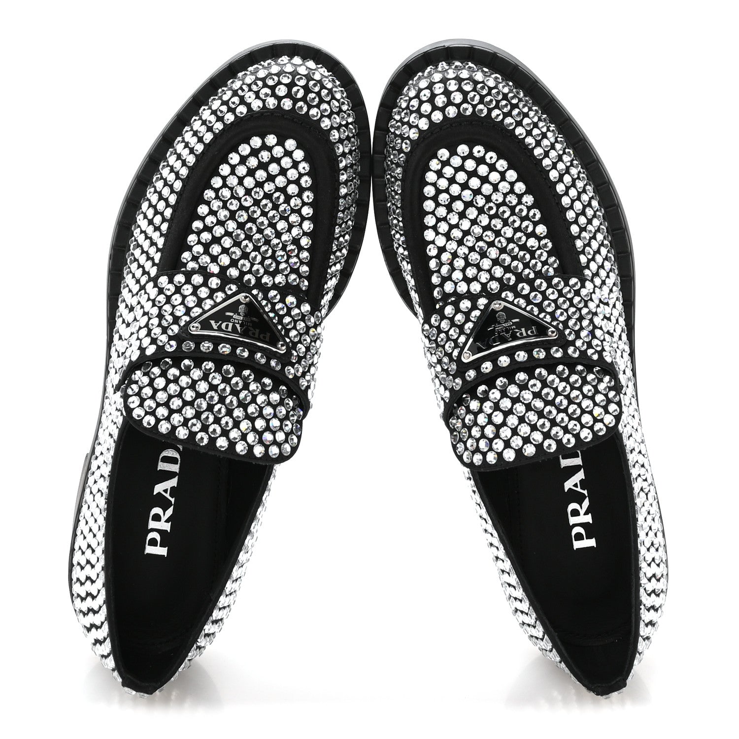 Prada Satin Crystal Metal Triangle Logo 50mm Loafers 36.5 Cristal 2 of 9