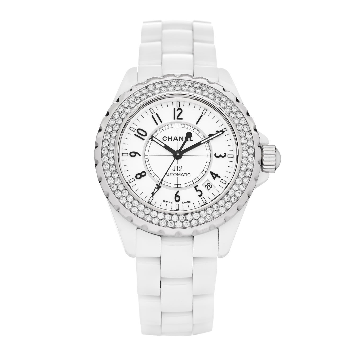 Chanel Stainless Steel Ceramic Diamond Pave Bezel 38mm J12 Automatic Watch White 1 of 5