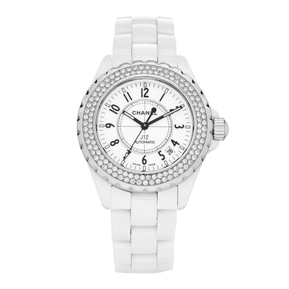 Chanel Stainless Steel Ceramic Diamond Pave Bezel 38mm J12 Automatic Watch White 1 of 5