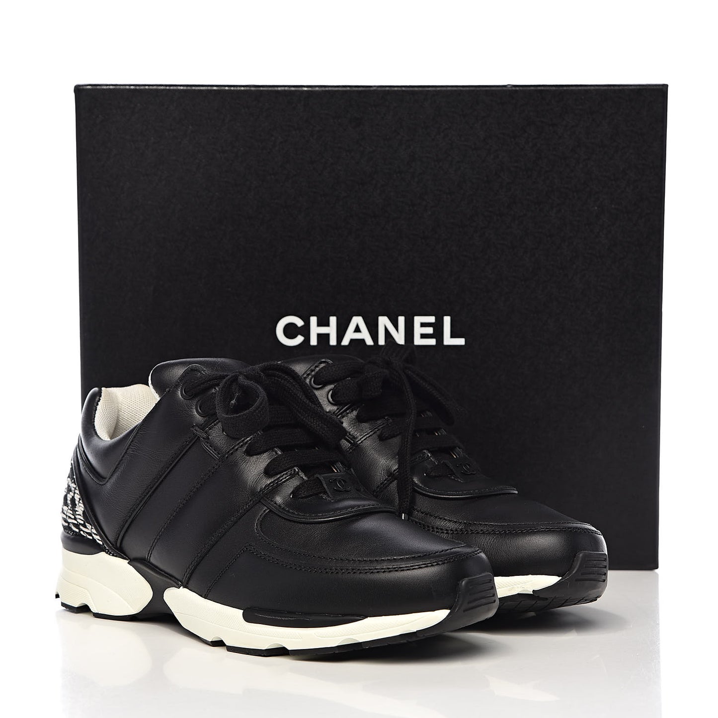 Calfskin Tweed CC Sneakers 38 Black White