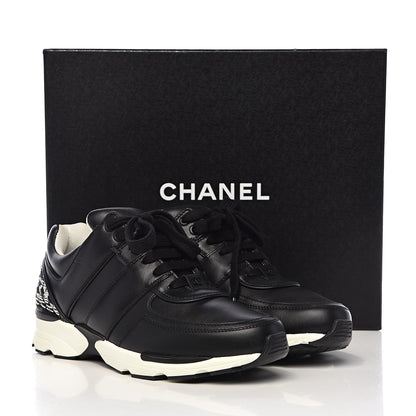 Chanel Calfskin Tweed CC Sneakers 38 Black White 11 of 11