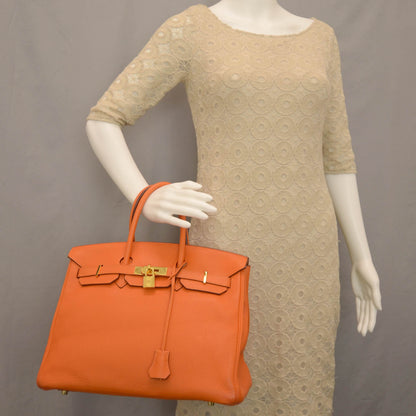 Hermes Taurillon Clemence Birkin 35 Orange 2 of 9