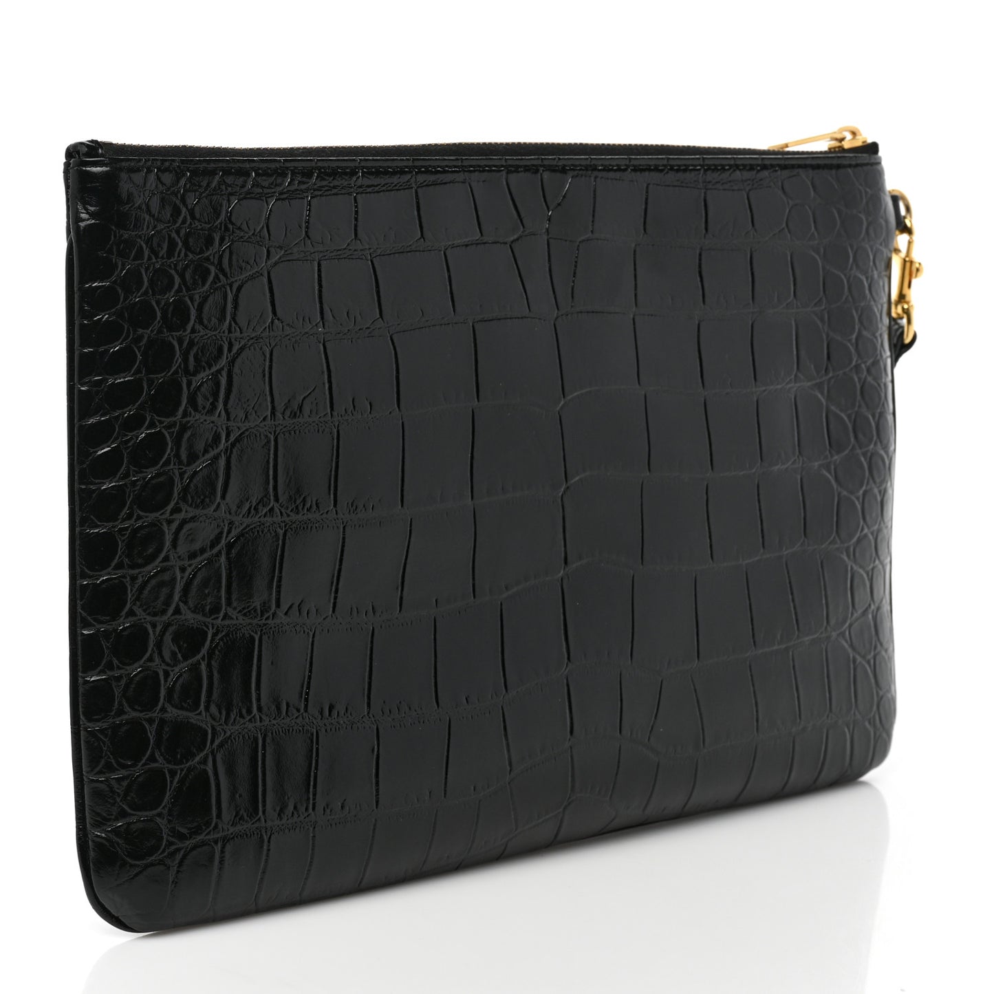 Calfskin Crocodile Embossed Tablet Pouch Black