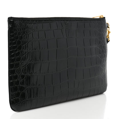 Saint Laurent Calfskin Crocodile Embossed Tablet Pouch Black 3 of 9