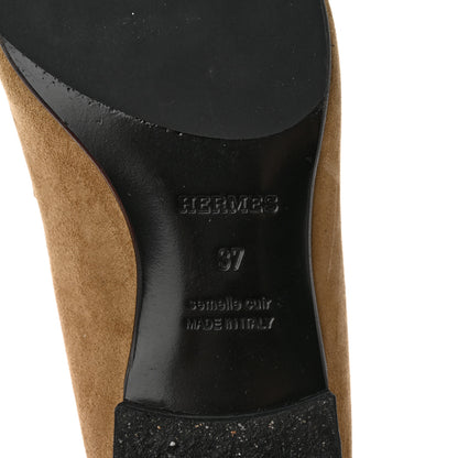 Hermes Suede Goatskin Womens Royal Loafers 37 Beige 6 of 13