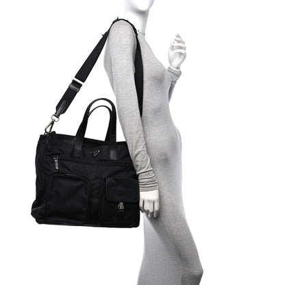 Prada Nylon Saffiano Front Pocket Tote Black 2 of 13
