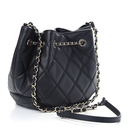 Chanel Lambskin Quilted CC Dweller Drawstring Bucket Bag Black 3 of 9