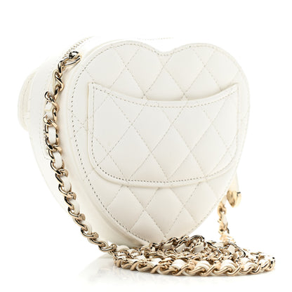 Chanel Lambskin Quilted CC In Love Heart Clutch With Chain White 3 of 11