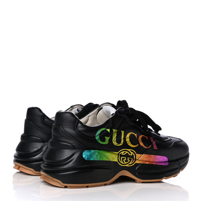 Gucci Calfskin Iridescent Logo Rhyton Sneakers 36.5 Black 4 of 5