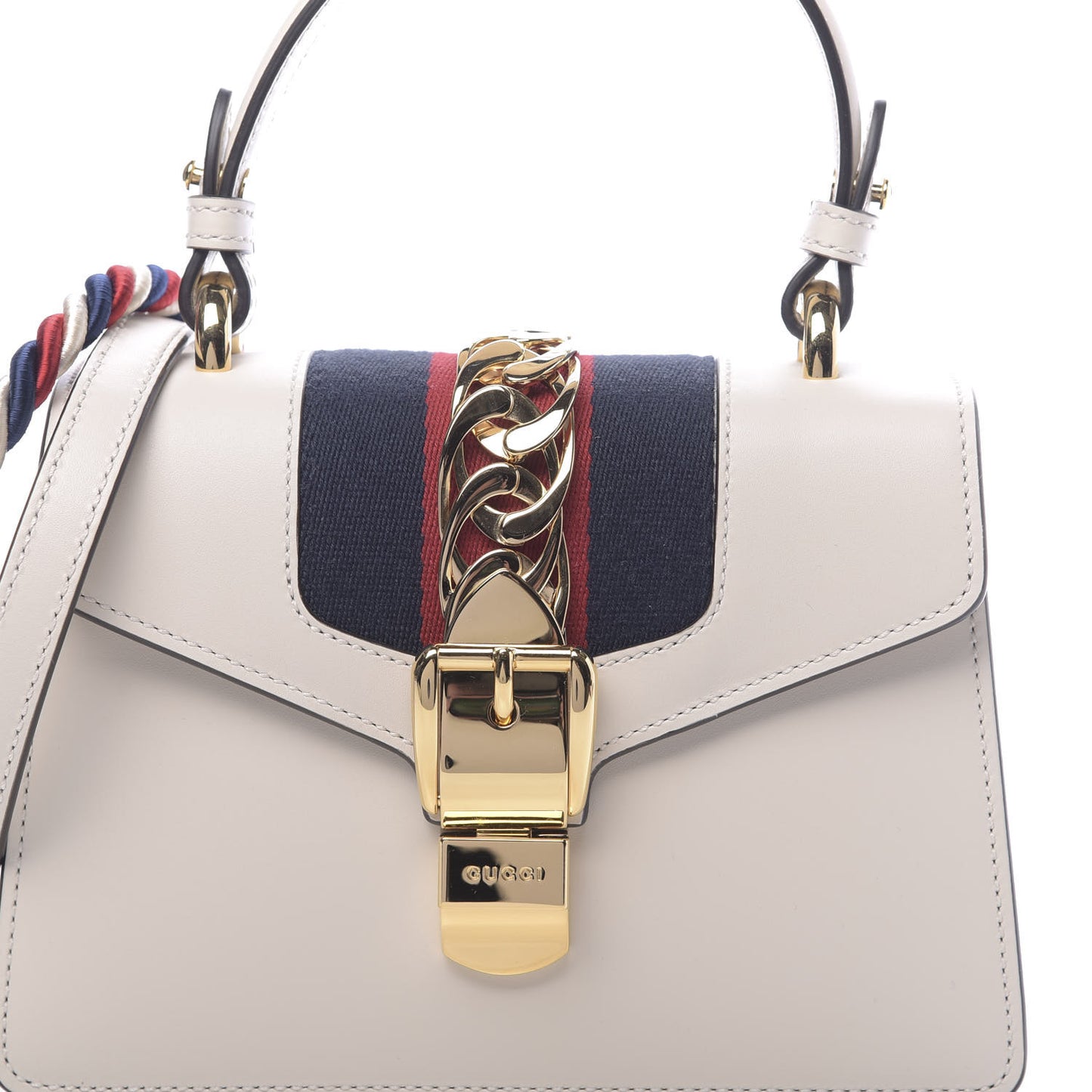Calfskin Mini Sylvie Top Handle Bag White