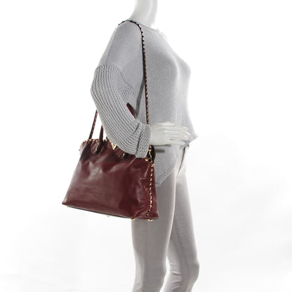 Valentino Garavani Vitello Rockstud Dome Satchel Red 2 of 8