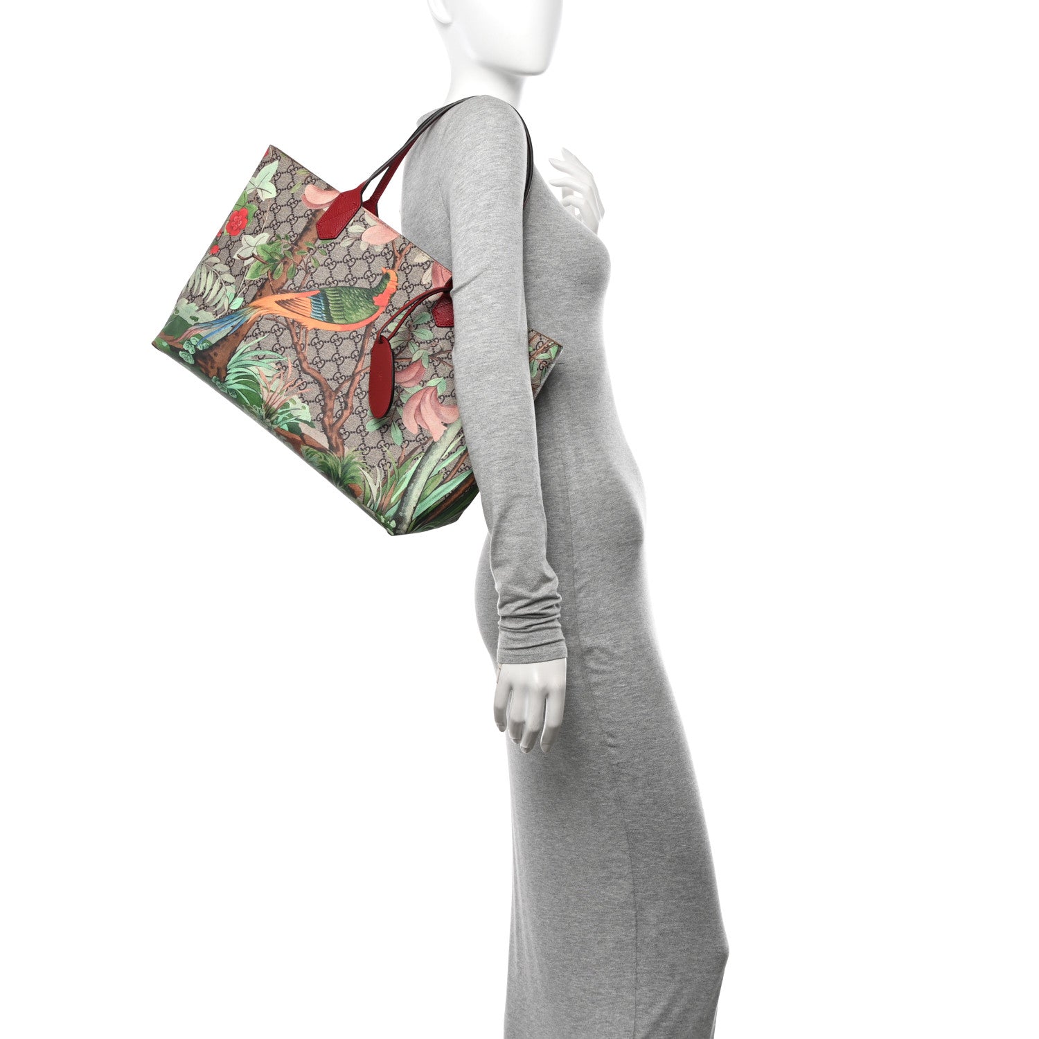 Gucci GG Supreme Monogram Tian Medium Shopping Tote Beige Multicolor Red 2 of 11
