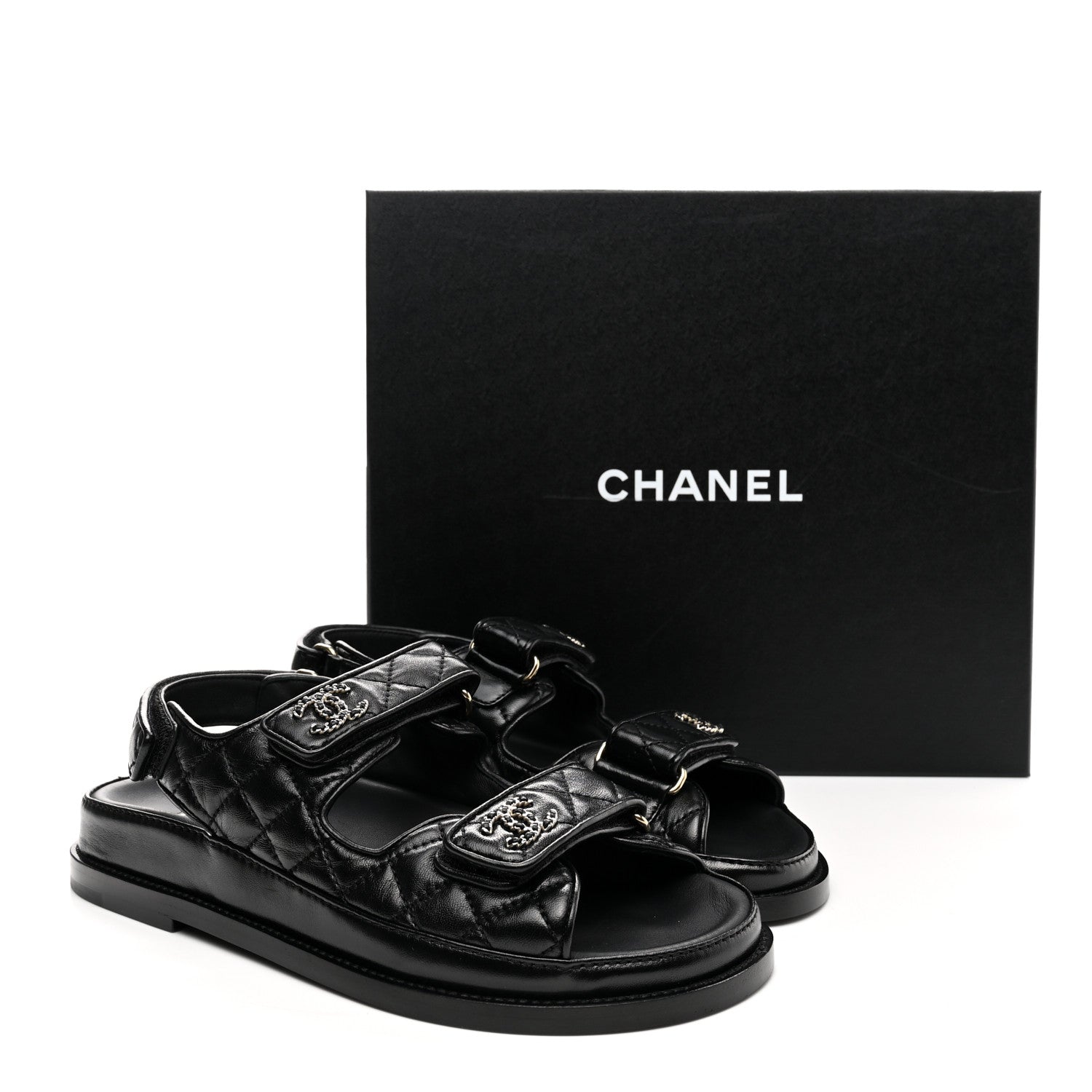 Chanel Lambskin Velcro Dad Sandals 37.5 Black 11 of 11