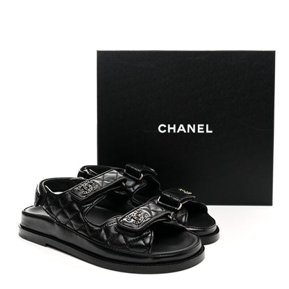 Chanel Lambskin Velcro Dad Sandals 37.5 Black 11 of 11