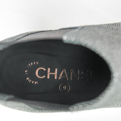 Chanel Mesh CC Cap Toe Ankle Boots 39.5 Argent Black 7 of 7