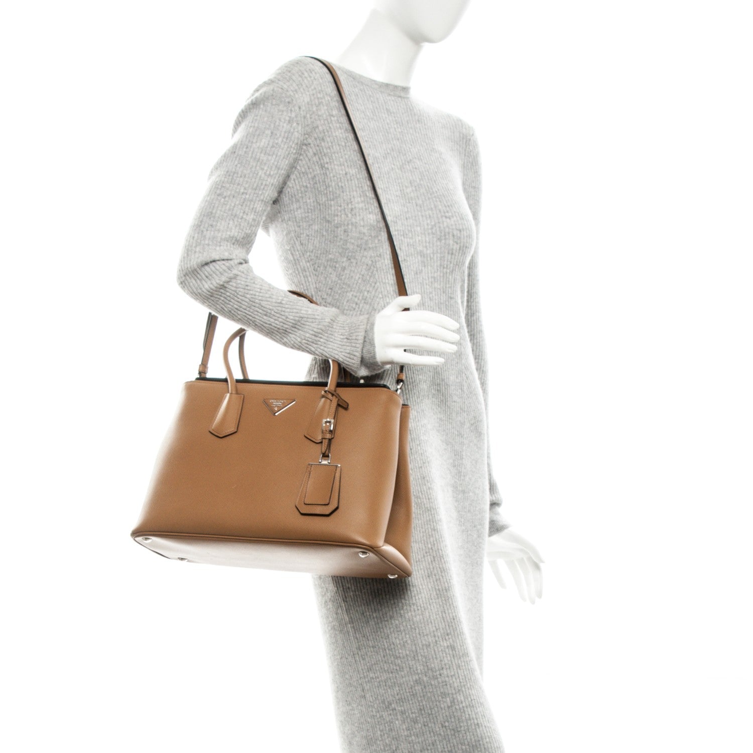 Prada Saffiano Cuir Twin Tote Caramel 2 of 6