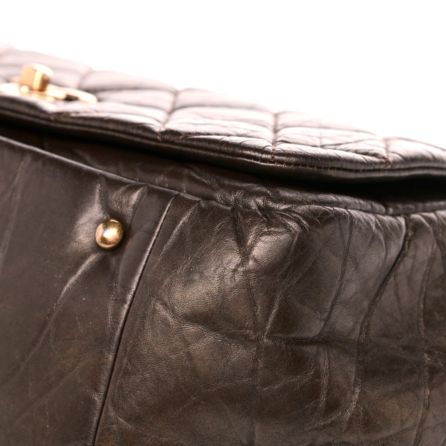 Aged Calfskin Quilted Large Pondichery Flap Dark Brown