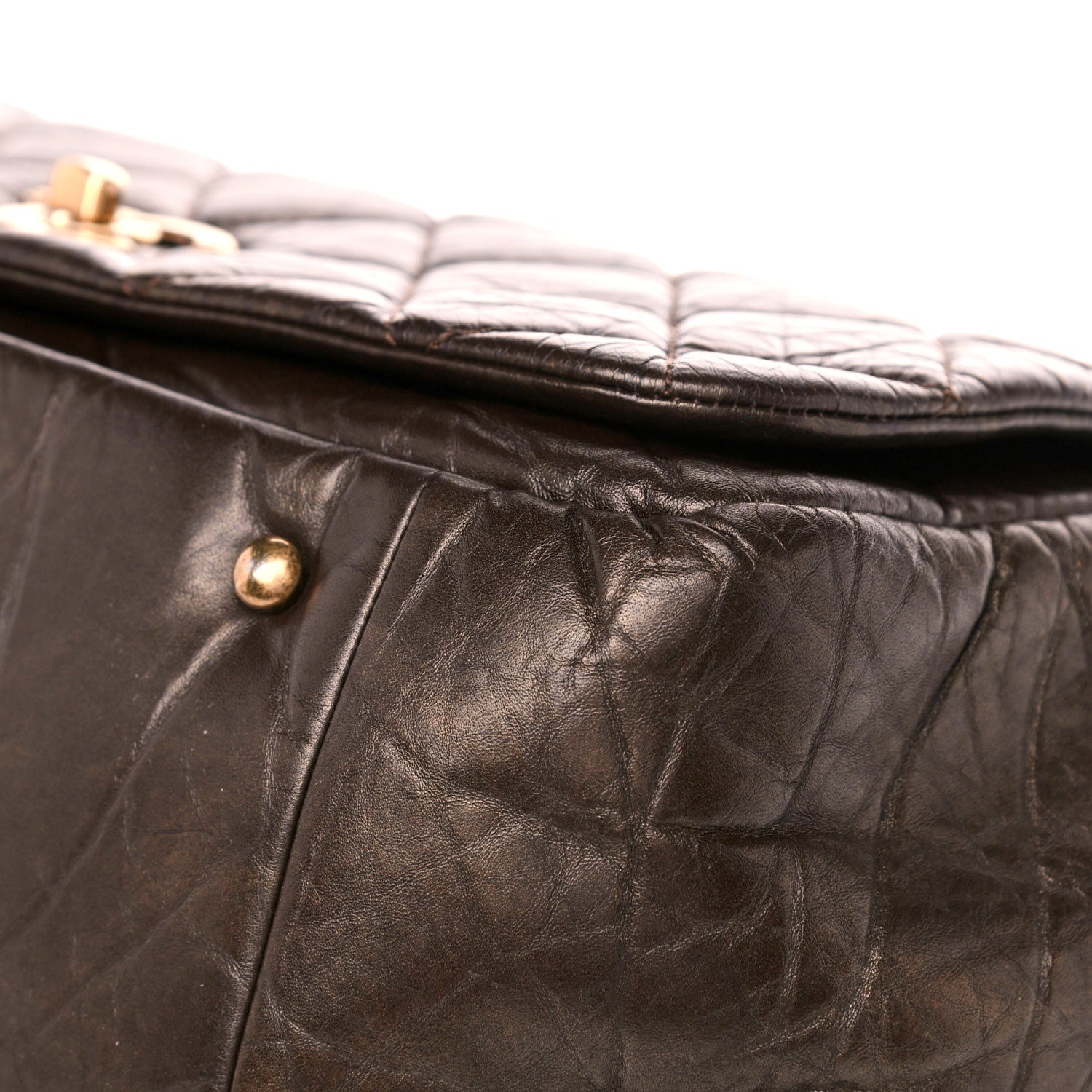 Chanel Aged Calfskin Quilted Large Pondichery Flap Dark Brown 12 of 16