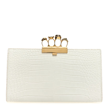 Alexander McQueen Calfskin Crocodile Embossed Knuckle Flat Clutch Ivory 1 of 6
