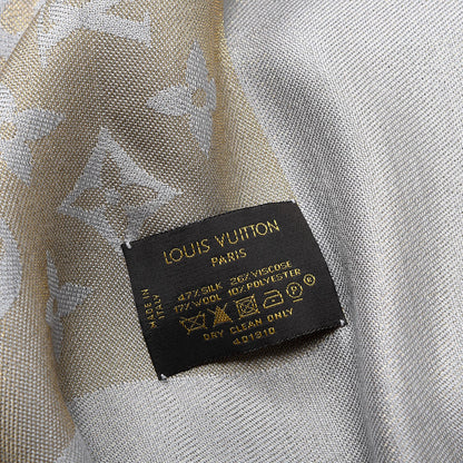 Louis Vuitton Monogram Silk Wool Shine Shawl Beige 4 of 4