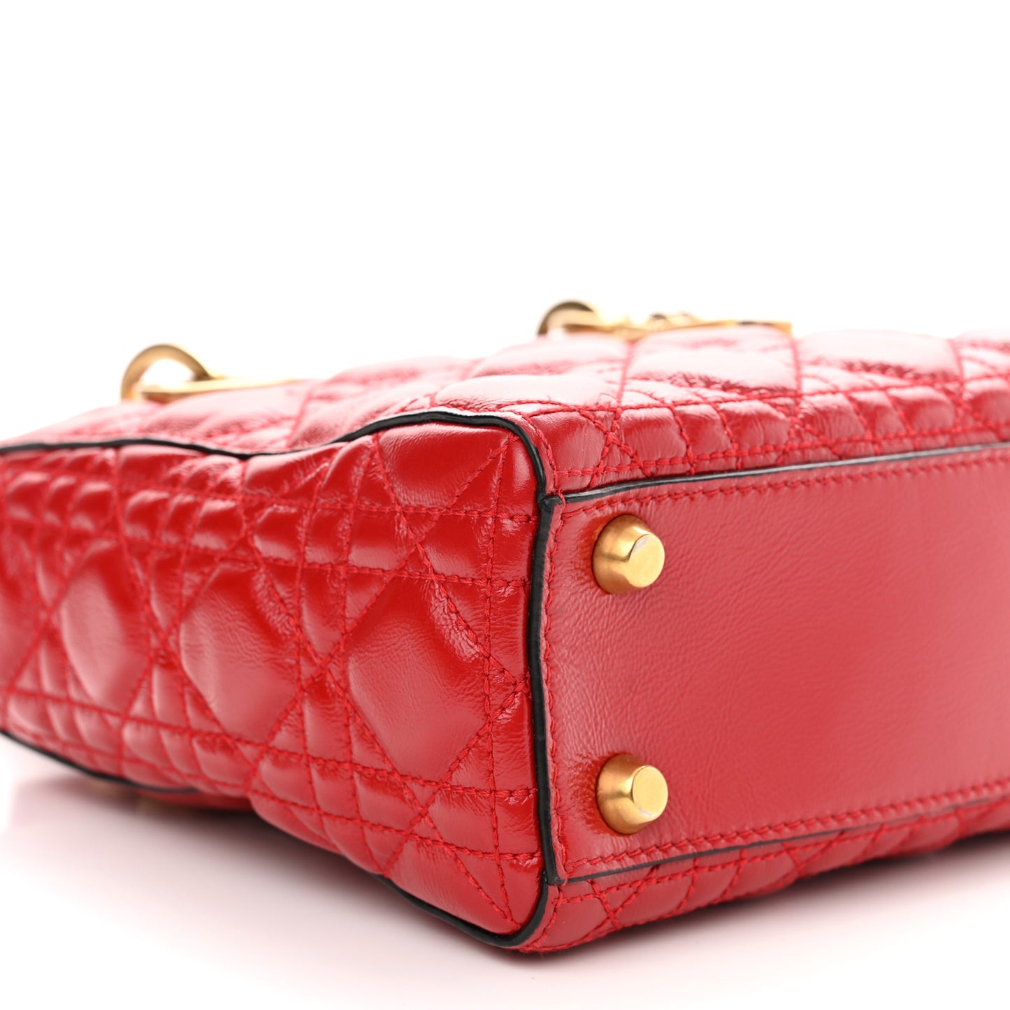 Crinkled Patent Cannage Small Lucky Badges My Lady Dior Red