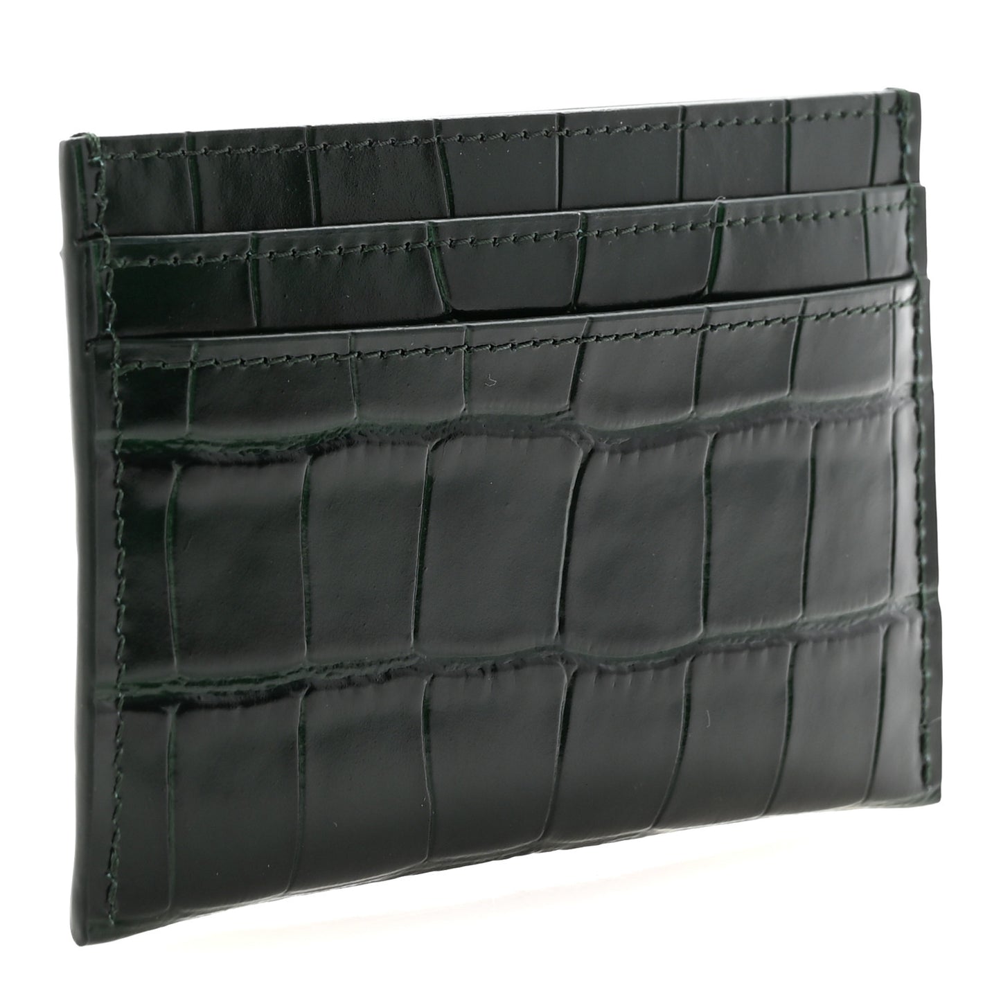 Calfskin Crocodile Embossed Crococo Card Holder Emerald