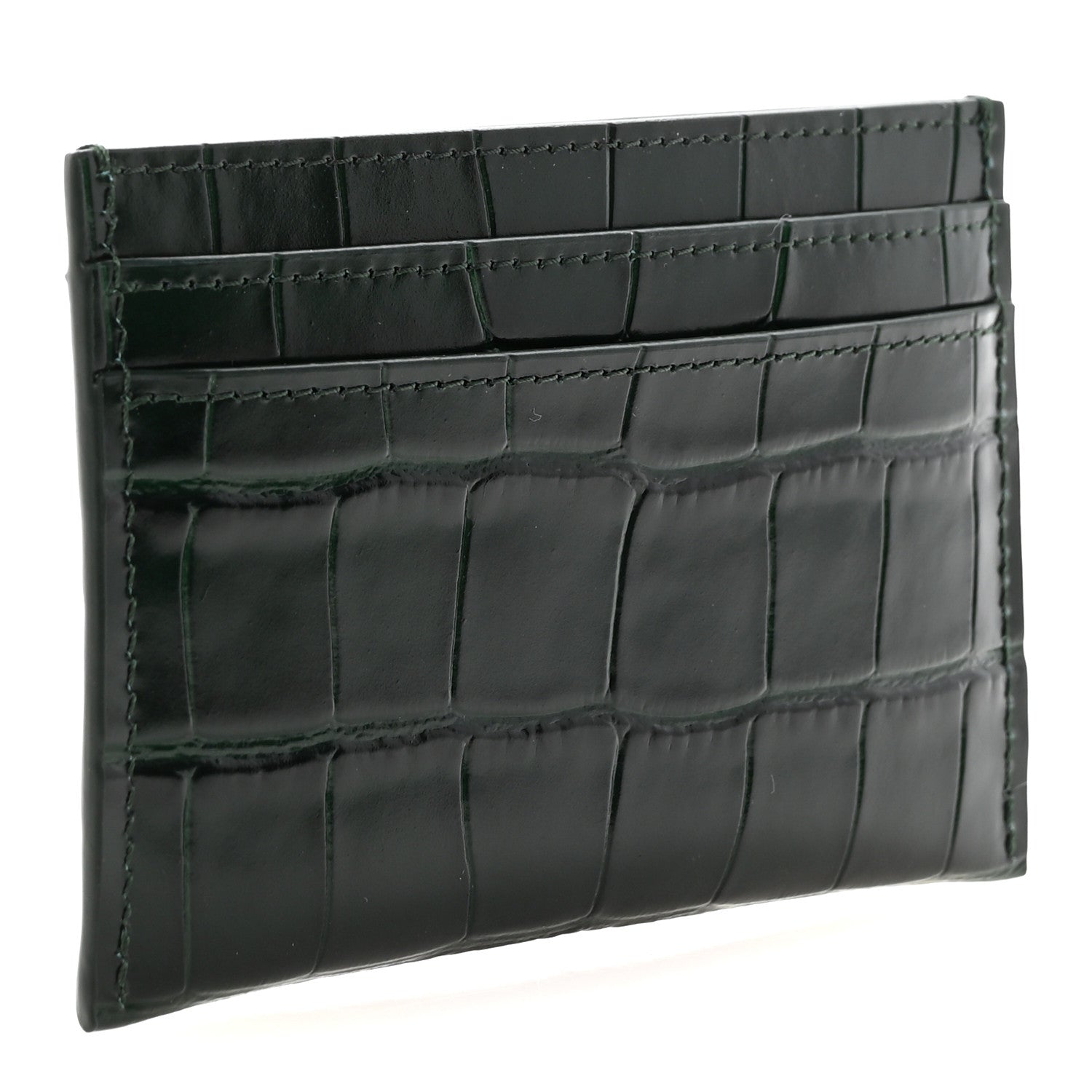 Chanel Calfskin Crocodile Embossed Crococo Card Holder Emerald 3 of 8