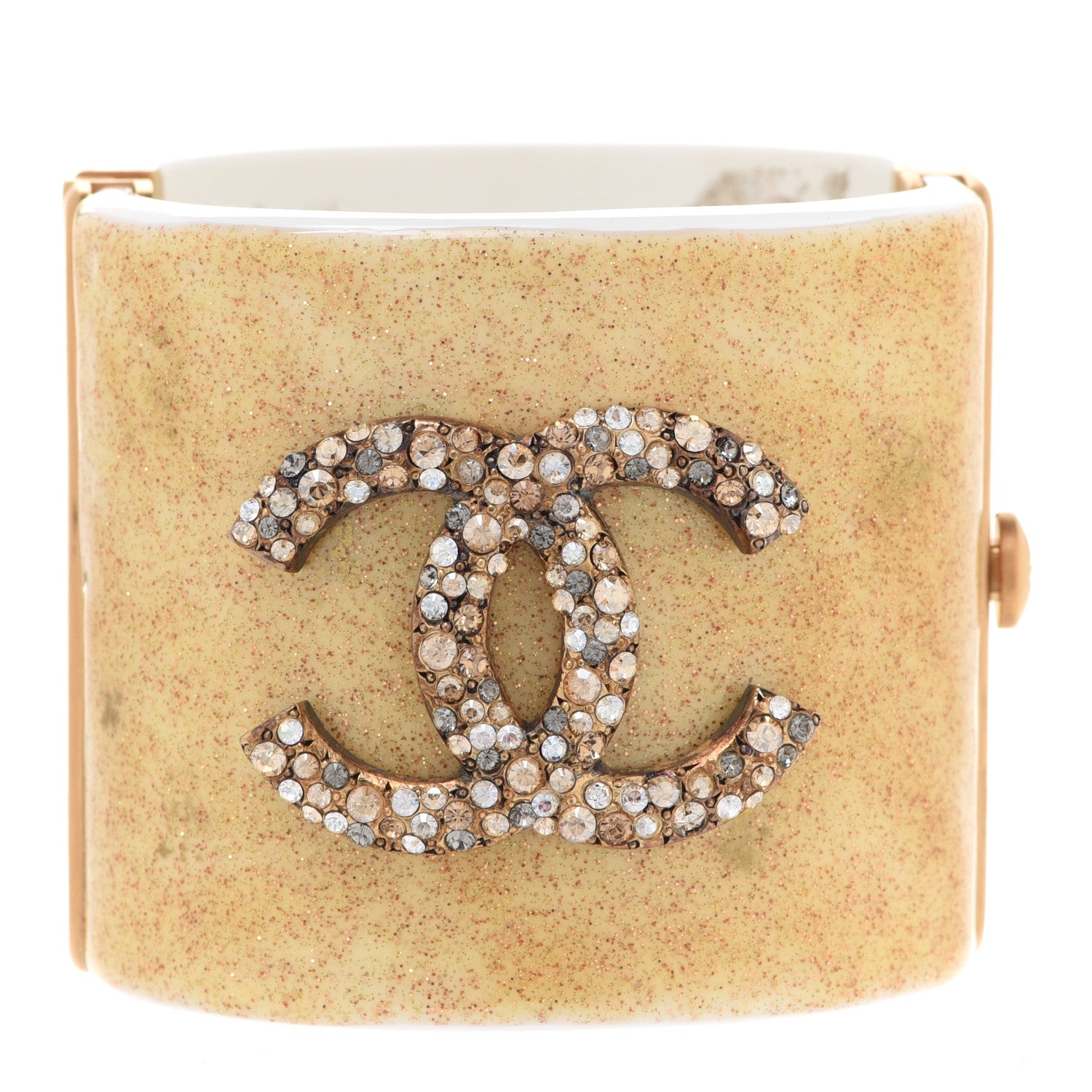 Chanel Resin Crystal CC Cuff Gold Glitter White 1 of 8