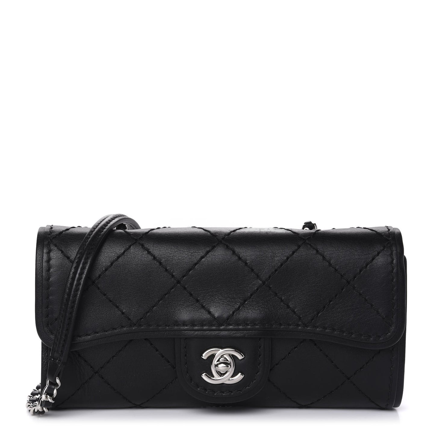 Calfskin Stitched Clutch Flap Black