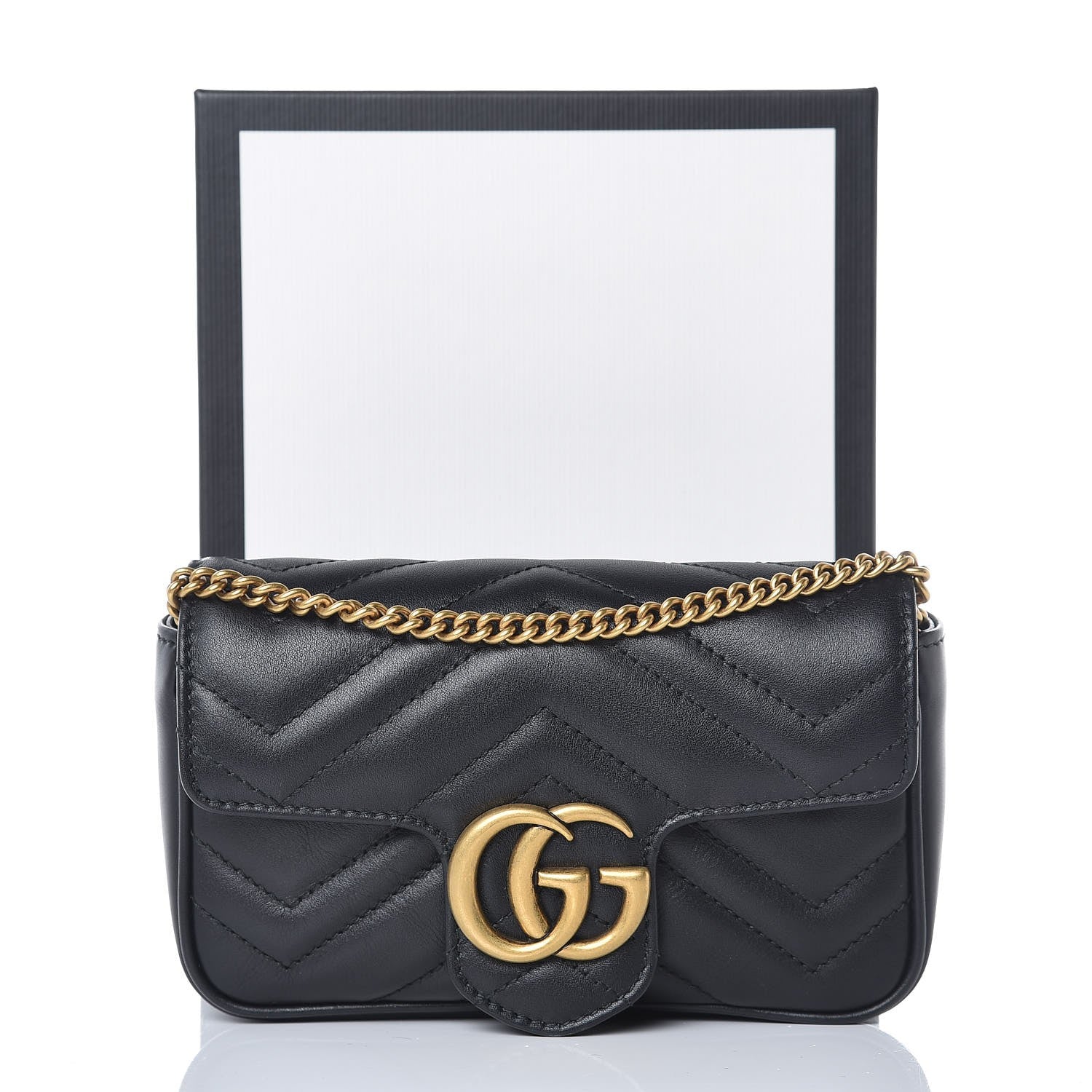 Gucci Calfskin Matelasse Super Mini GG Marmont Shoulder Bag Black 8 of 8