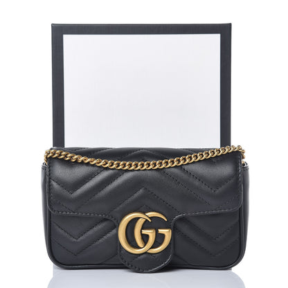 Gucci Calfskin Matelasse Super Mini GG Marmont Shoulder Bag Black 8 of 8