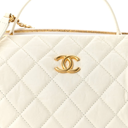 Chanel Aged Calfskin Quilted Double Sided Bowling Bag White 8 of 13