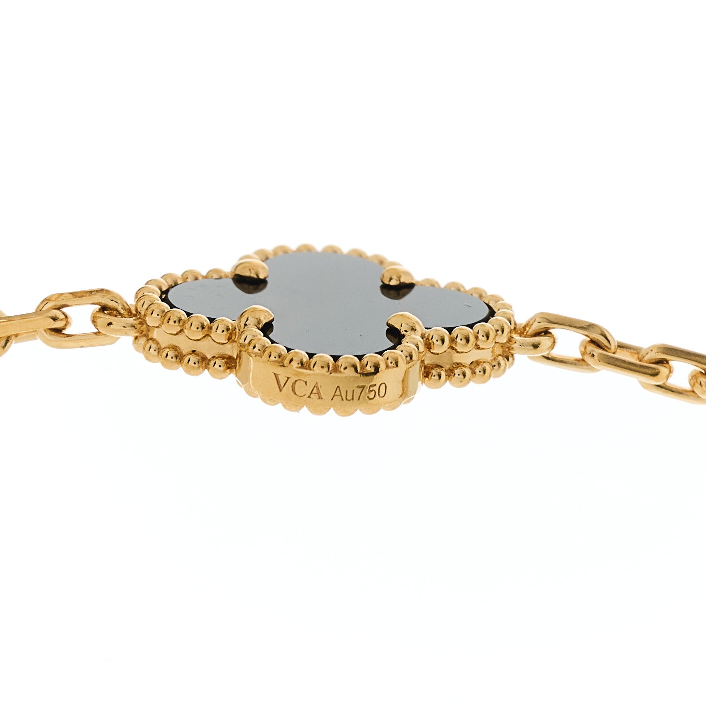 Van Cleef & Arpels 18K Yellow Gold Black Onyx 20 Motifs Vintage Alhambra Necklace 5 of 7