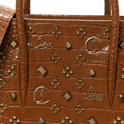 Christian Louboutin Calfskin Crocodile Embossed Studded Medium Paloma Brown 8 of 12
