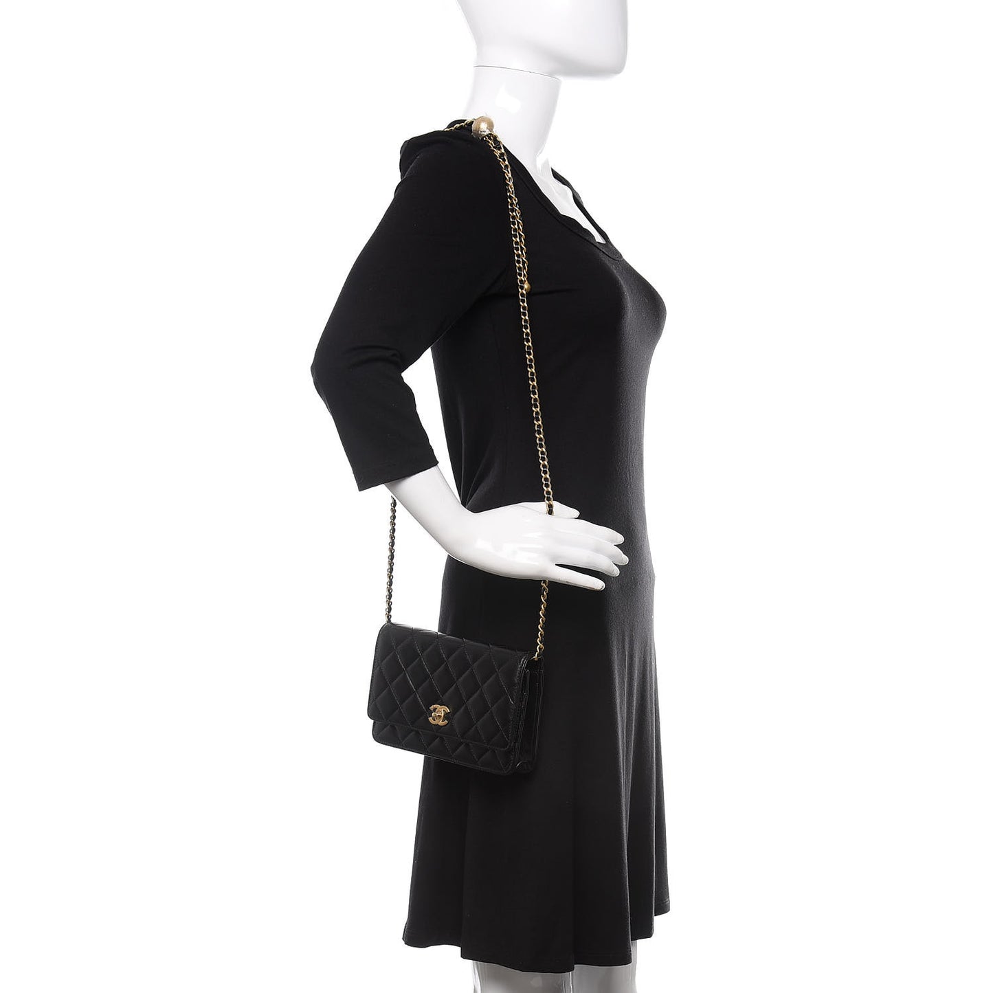 Lambskin Quilted CC Pearl Crush Wallet on Chain WOC Black