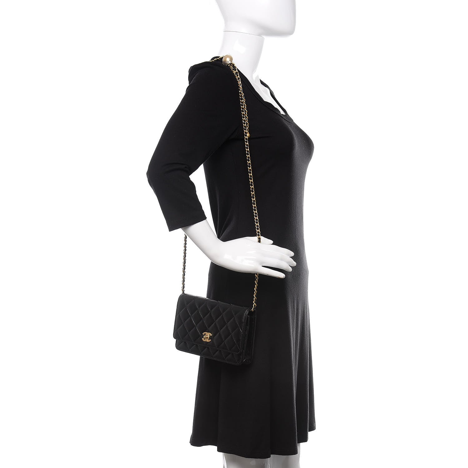Chanel Lambskin Quilted CC Pearl Crush Wallet on Chain WOC Black 2 of 13