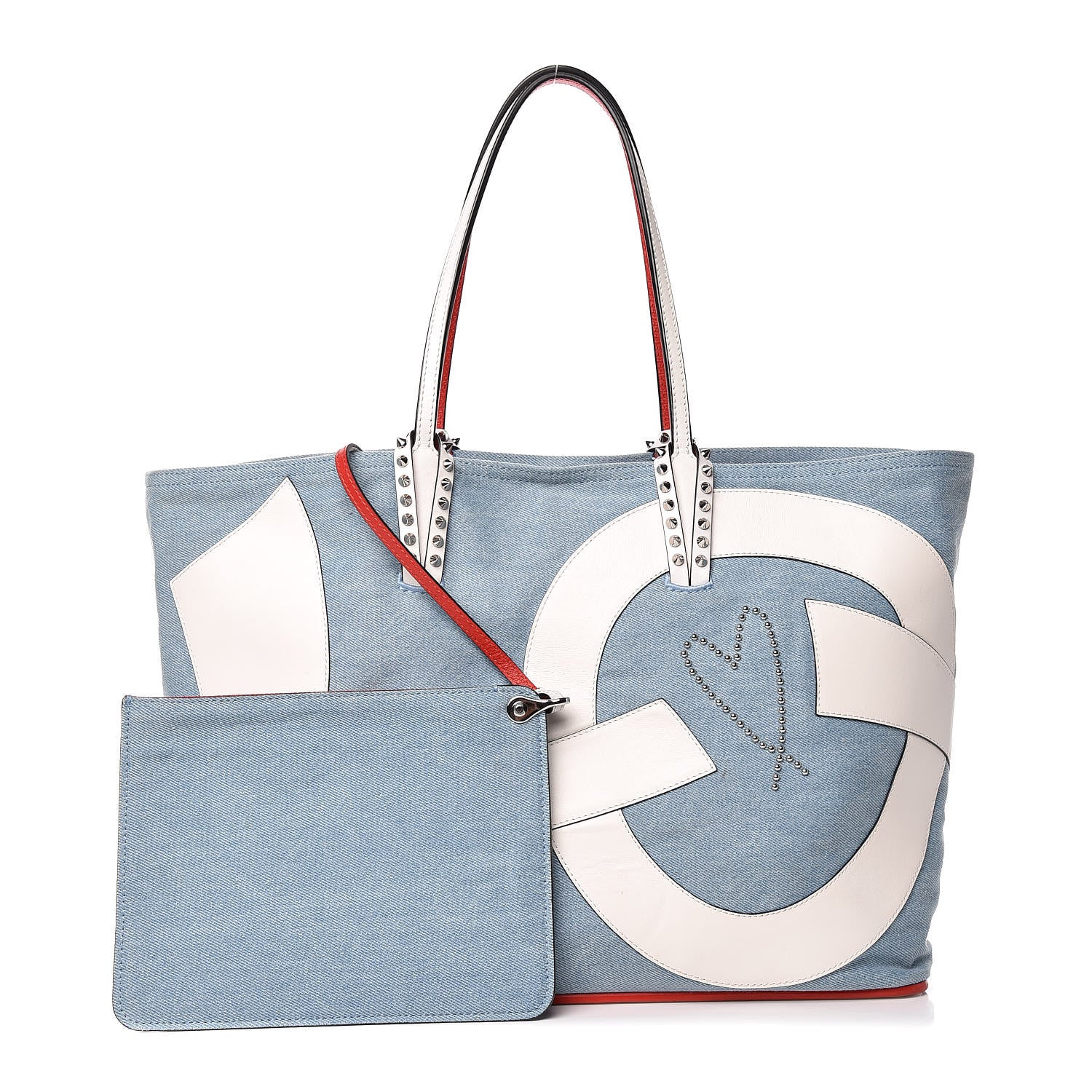 Christian Louboutin Denim Calfskin Love Spikes East West Cabata Tote Blue Latte 1 of 16