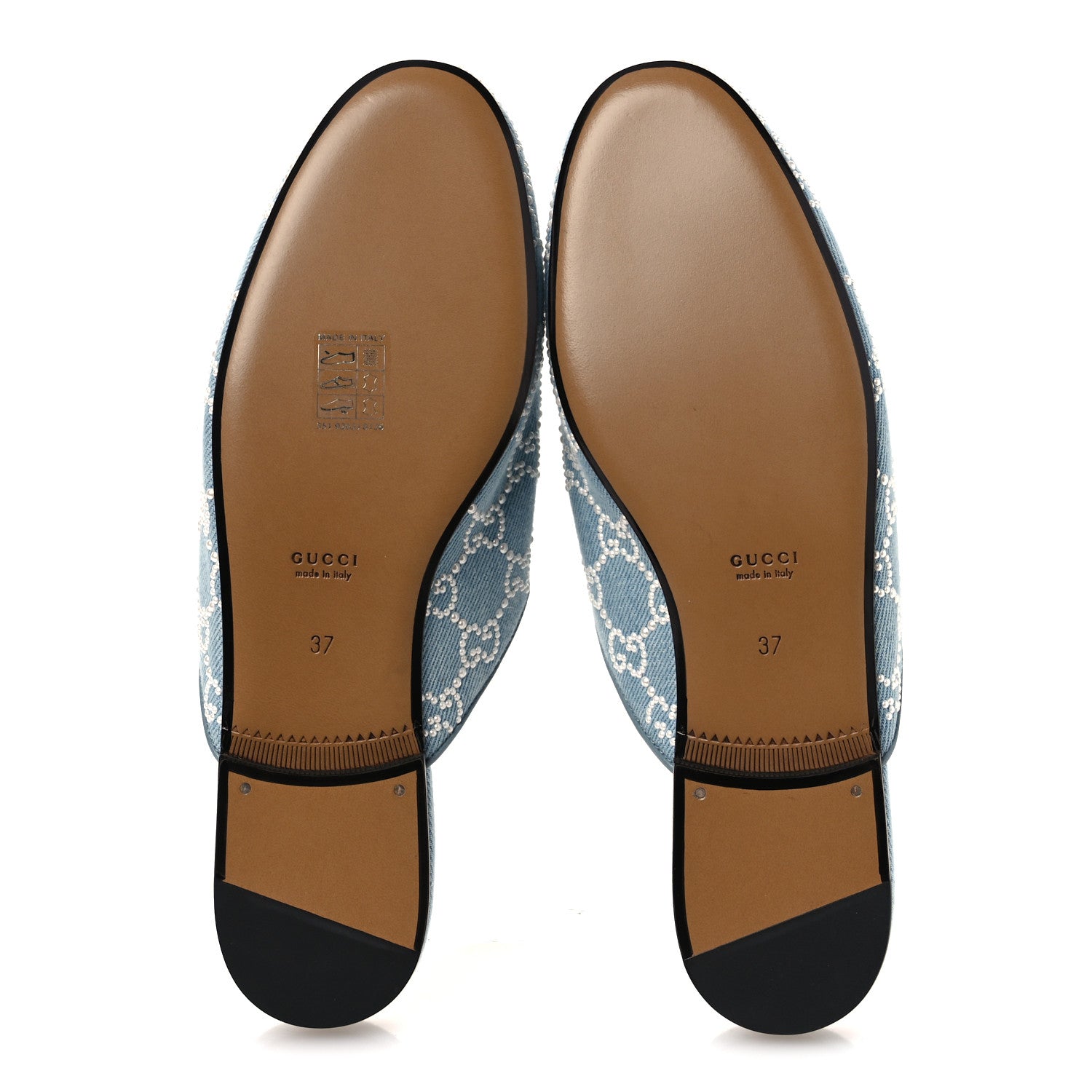 Gucci GG Denim Monogram Pearl Womens Princetown Slippers 37 Light Blue 7 of 10