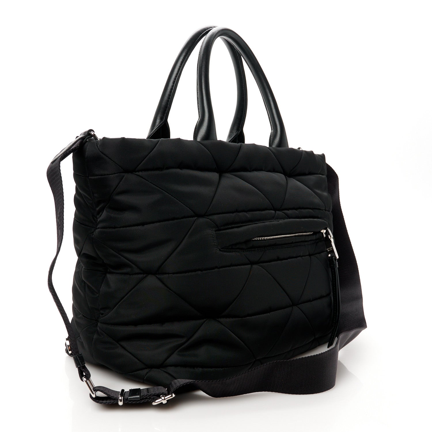 Prada Re-Nylon Nappa Triangle Quilted Padded Small Double Handled Zip Tote Black 3 of 11