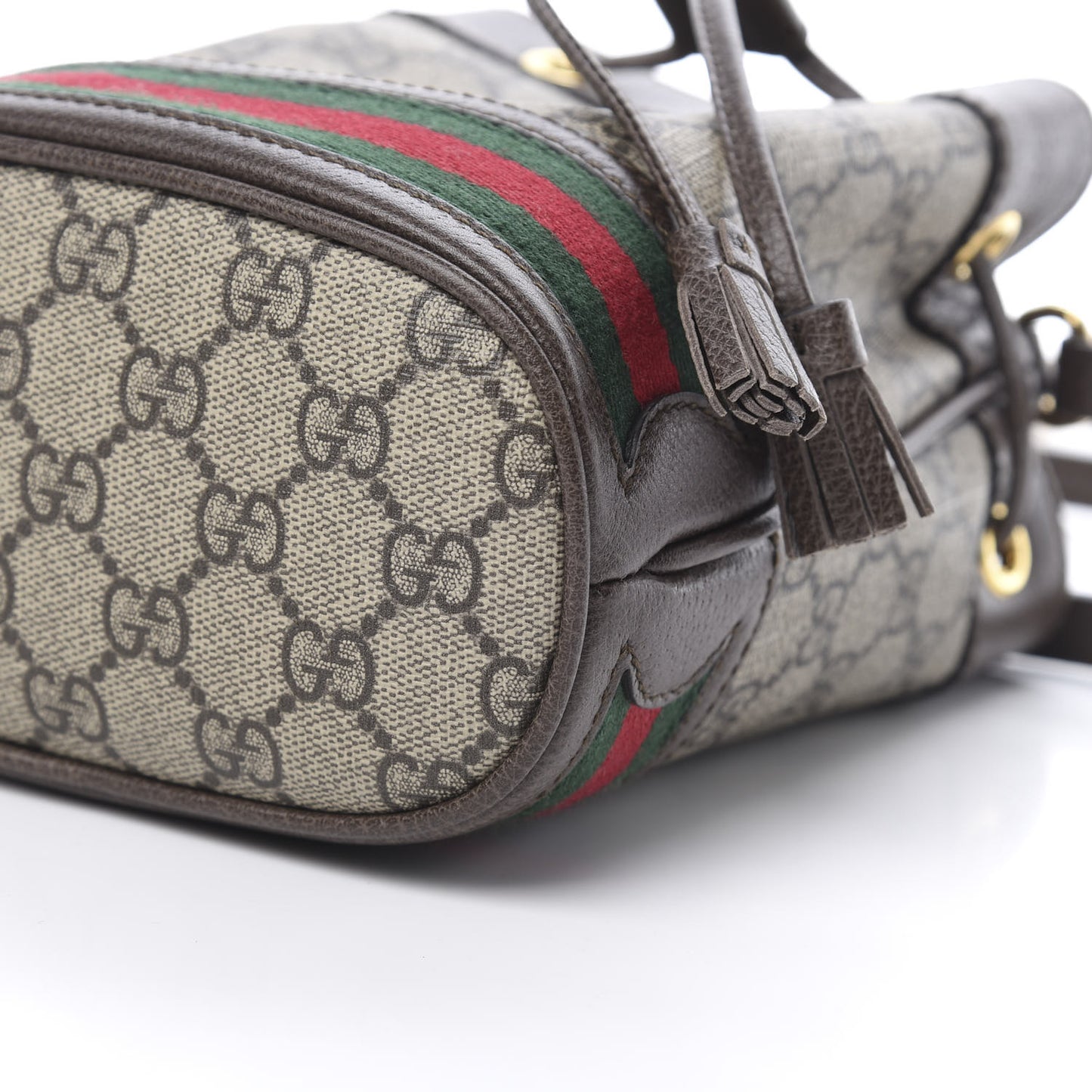 GG Supreme Monogram Web Mini Ophidia Bucket Bag Brown