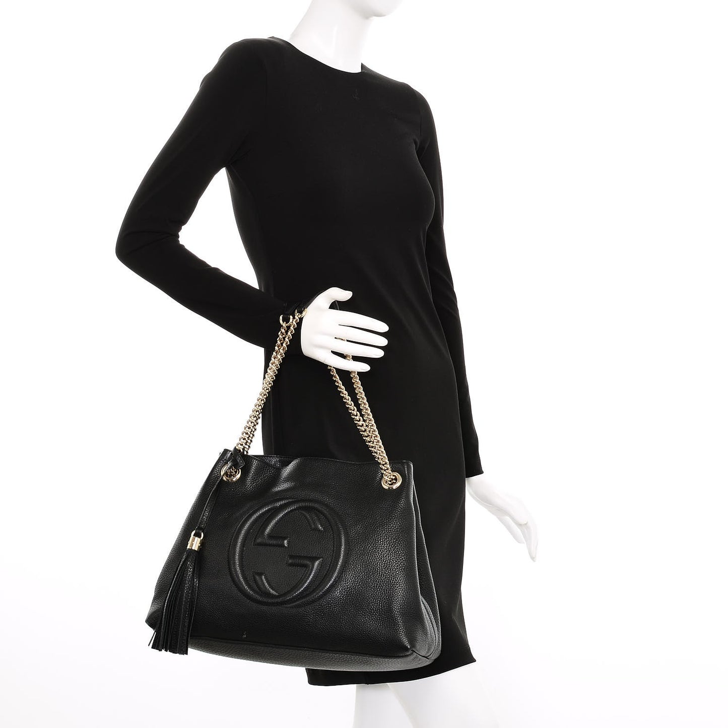 Pebbled Calfskin Medium Soho Chain Shoulder Bag Black