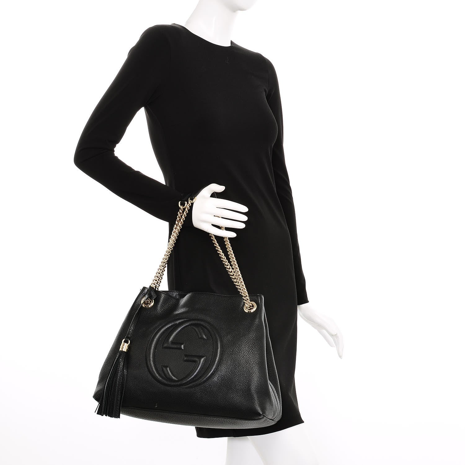 Gucci Pebbled Calfskin Medium Soho Chain Shoulder Bag Black 2 of 7