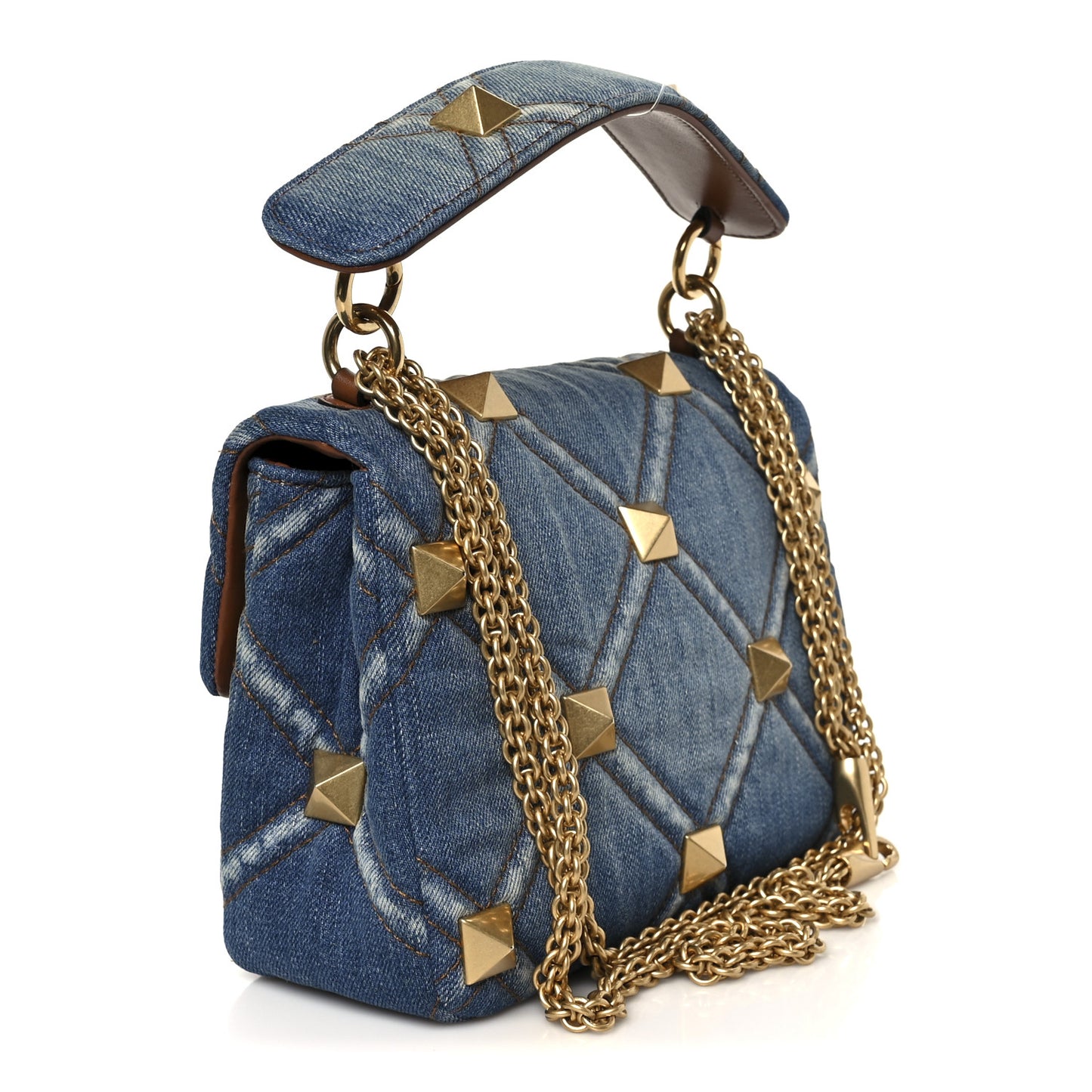 Denim Medium Roman Stud Shoulder Bag Light Denim Selleria