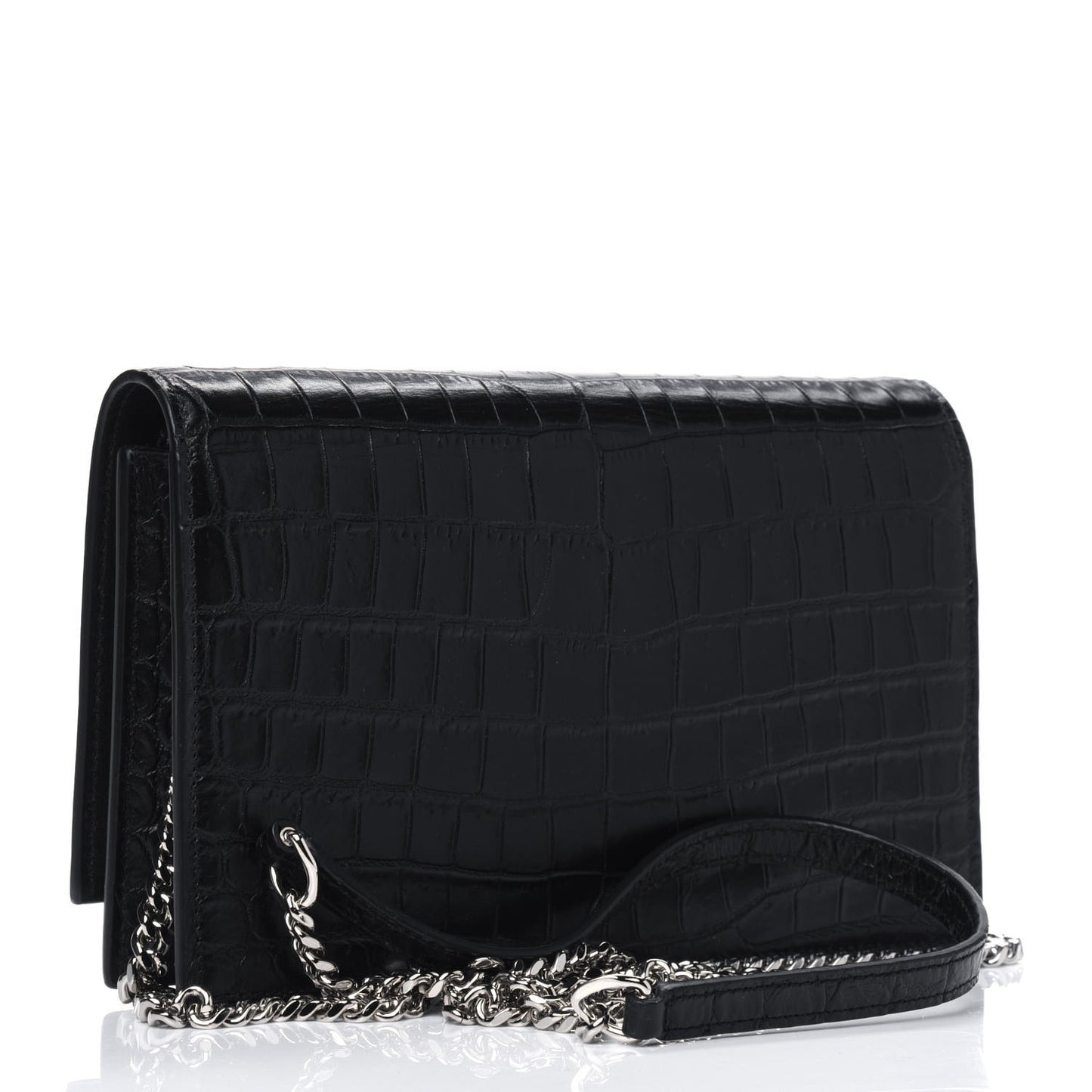 Calfskin Crocodile Embossed Kate Monogram Tassel Chain Wallet Black