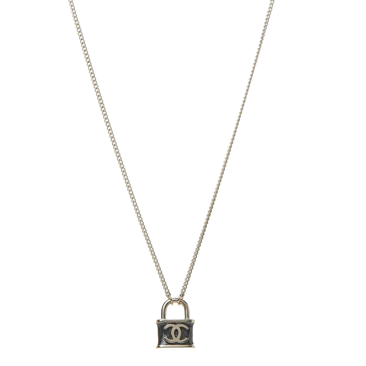 Chanel Resin Lock Necklace Black Gold 1 of 6