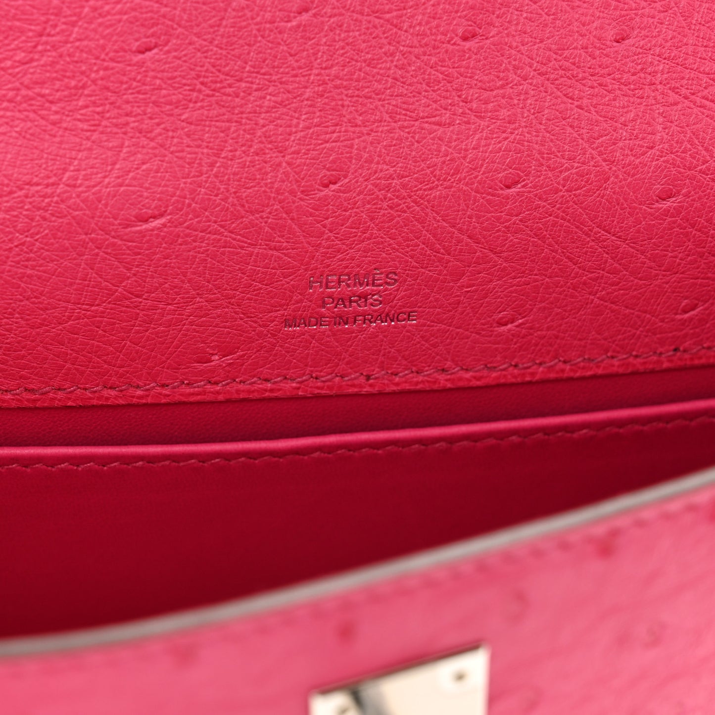 Ostrich Kelly Pochette Clutch Rose Tyrien