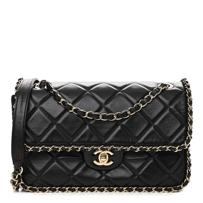 Chanel Crumpled Calfskin Quilted Large Chain All Over Flap Bag Black 1 of 12